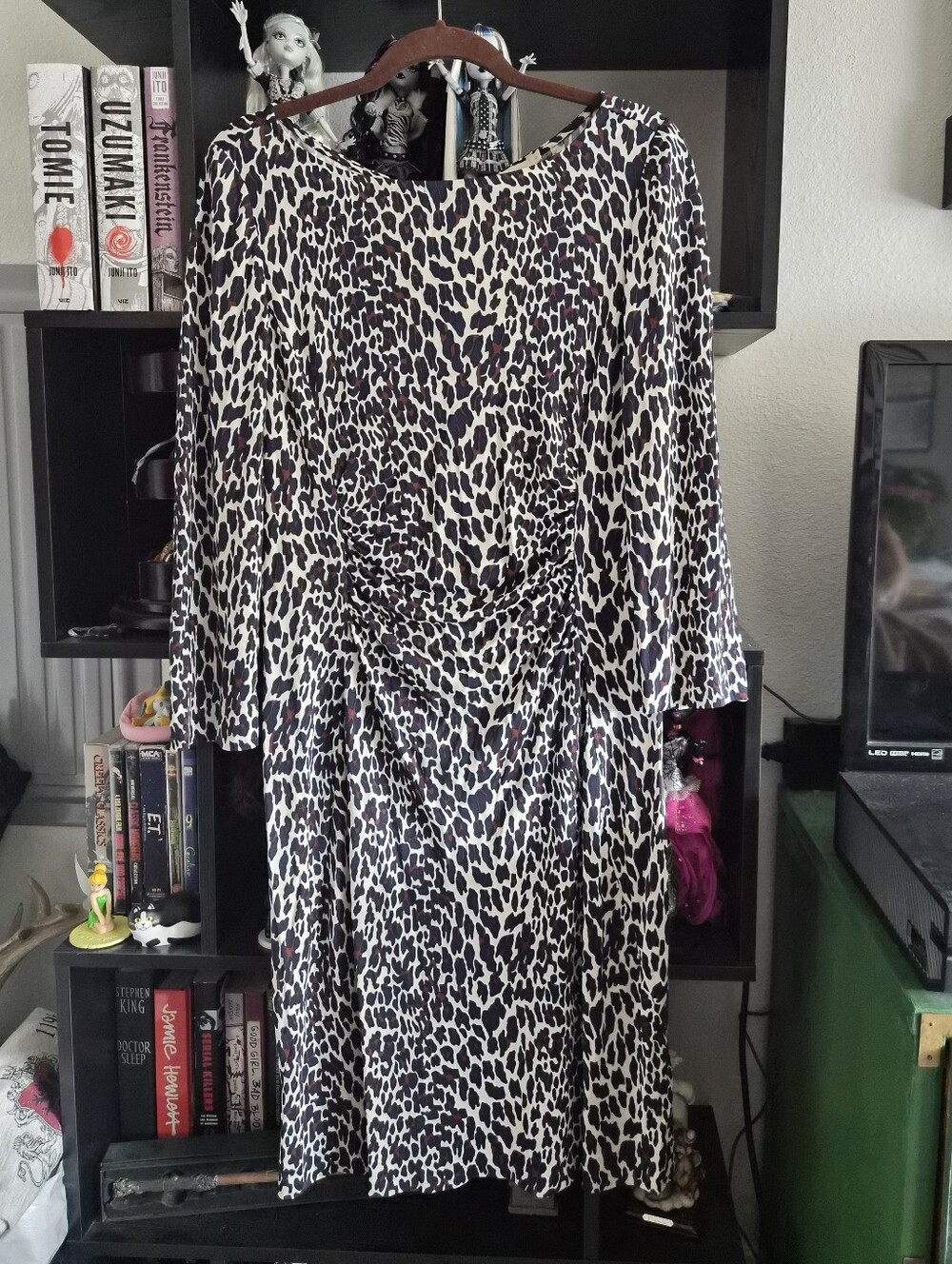 Tory Burch Black & Cream Leopard-Print Long Sleeve Dress